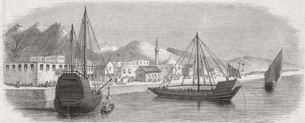 EGYPT. Arab boats, harbour of Suez 1858 old antique vintage print picture